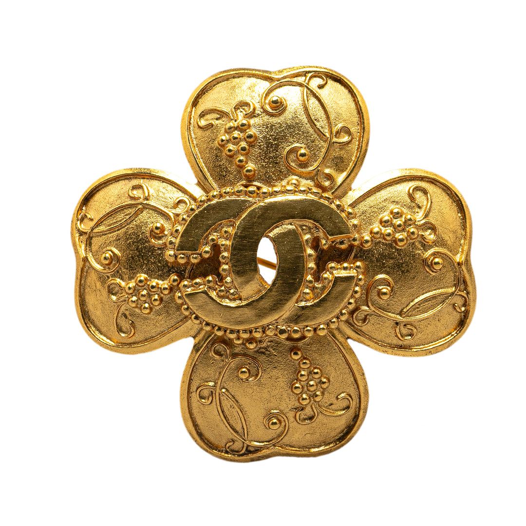 Gold Plated CC Clover Brooch Gold - Gaby Paris