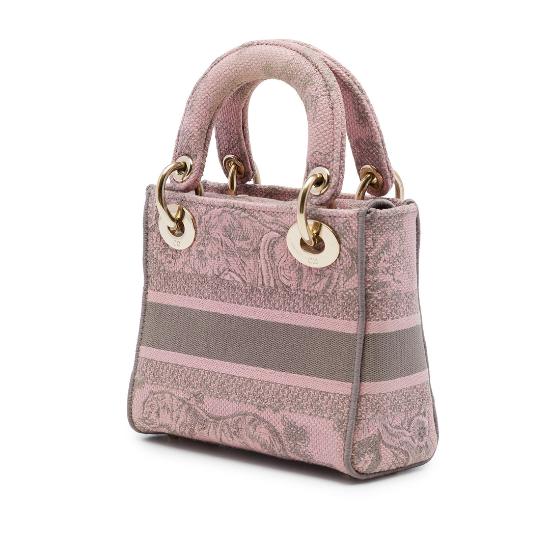 Dior brodé De Jouy Lady D-Lite Mini Rose