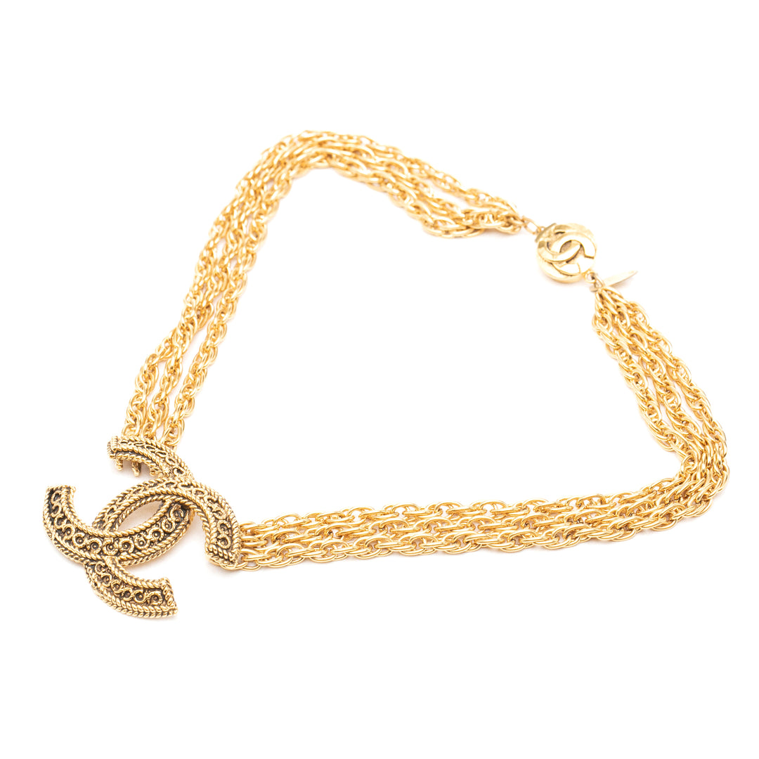 Chanel CC plaqué Deca Triple Link Chaîne Collier Doré – vue principale – GABY PARIS
