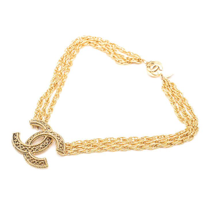 Chanel CC plaqué Deca Triple Link Chaîne Collier Doré – vue principale – GABY PARIS