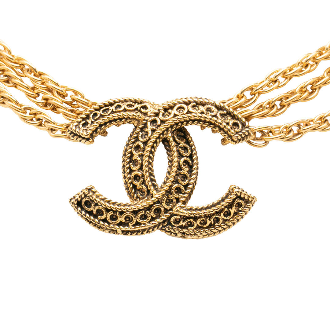 Chanel CC plaqué Deca Triple Link Chaîne Collier Doré – vue 2 – GABY PARIS