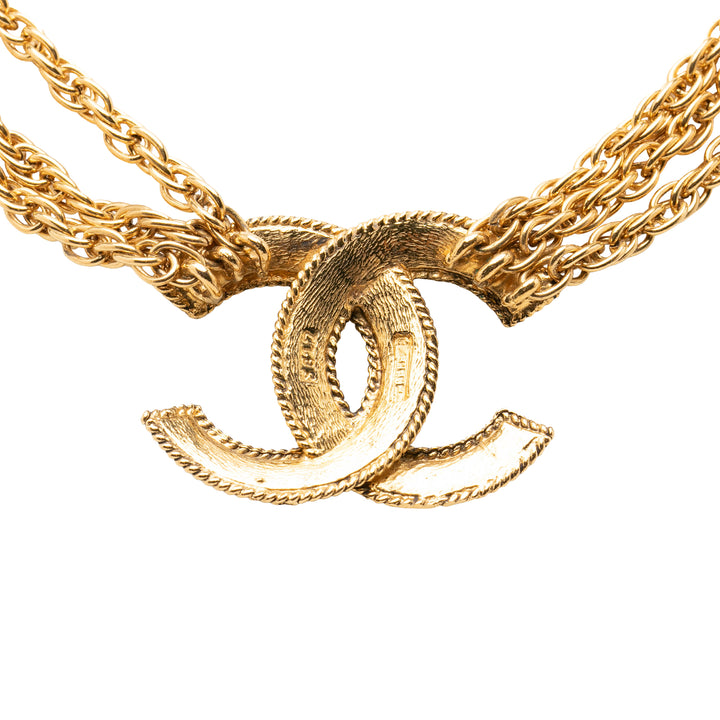 Chanel CC plaqué Deca Triple Link Chaîne Collier Doré – vue 3 – GABY PARIS