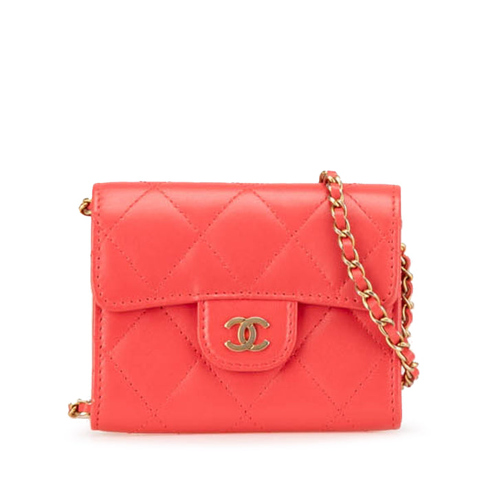 Chanel Matelassé Cuir d’agneau à rabat Card Holder on Chain