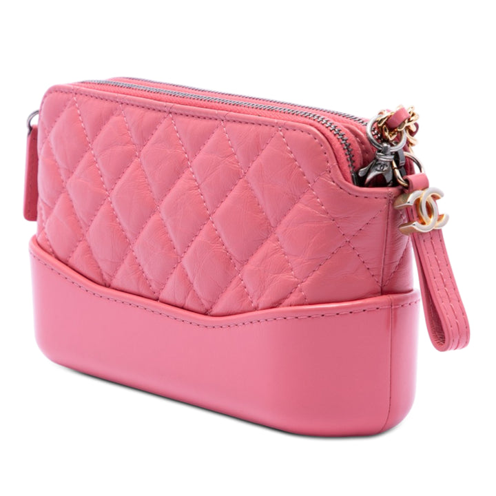 Chanel Matelassé vieilli Cuir de veau Gabrielle Double Zip Pochette avec chaîne