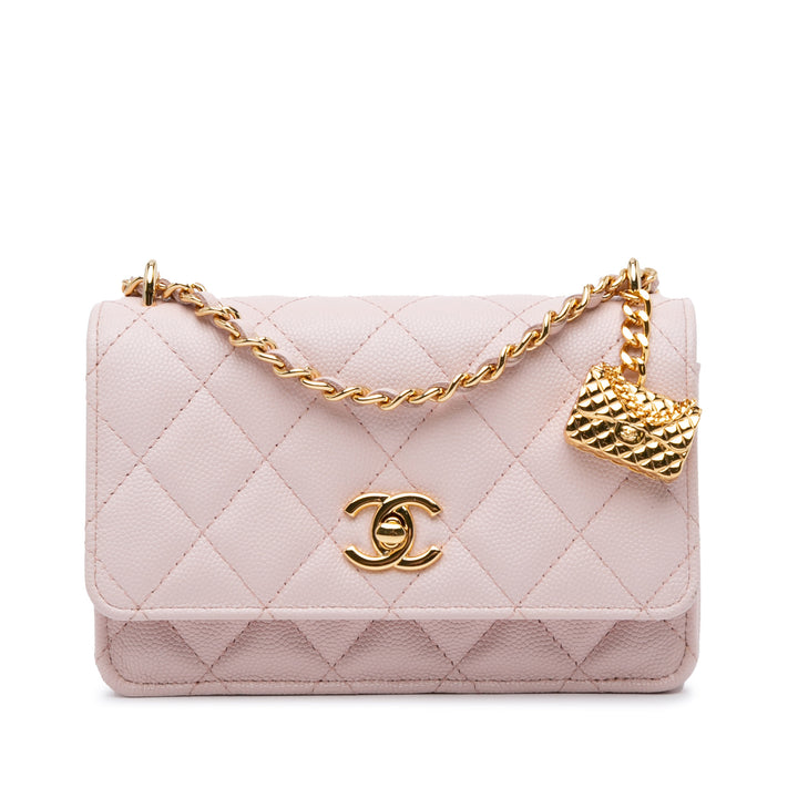 Caviar Flap Charm Wallet on Chain Pink - Gaby Paris