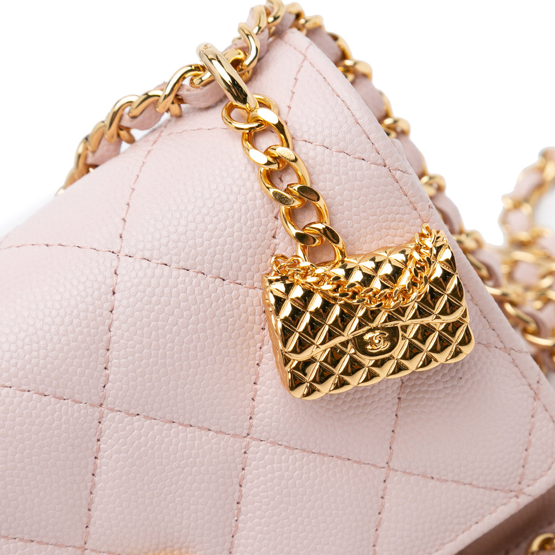 Caviar Flap Charm Wallet on Chain Pink - Gaby Paris