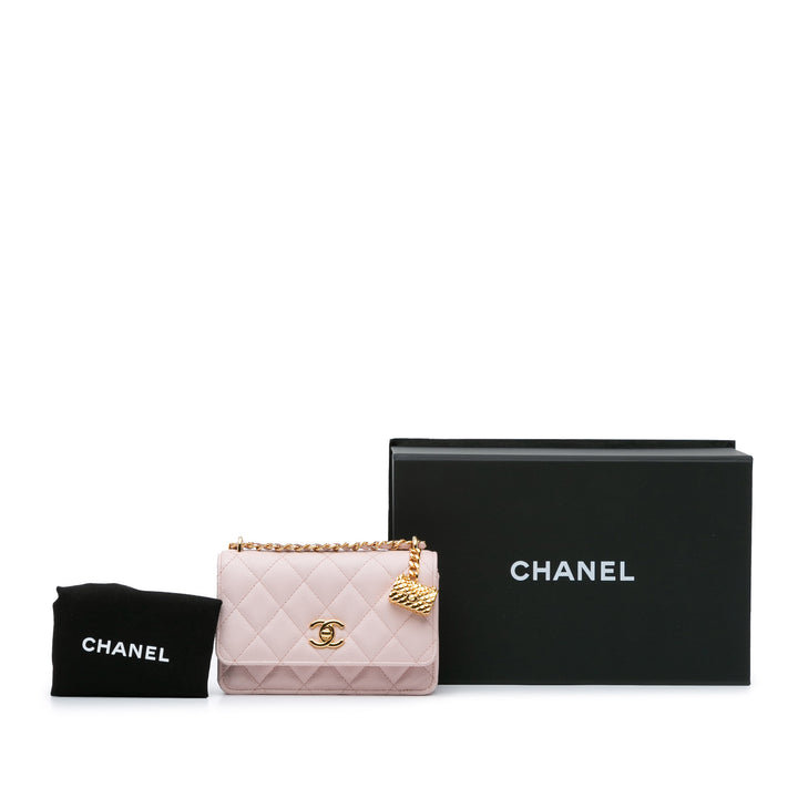 Caviar Flap Charm Wallet on Chain Pink - Gaby Paris