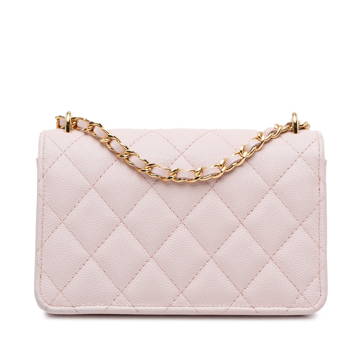 Caviar Flap Charm Wallet on Chain Pink - Gaby Paris