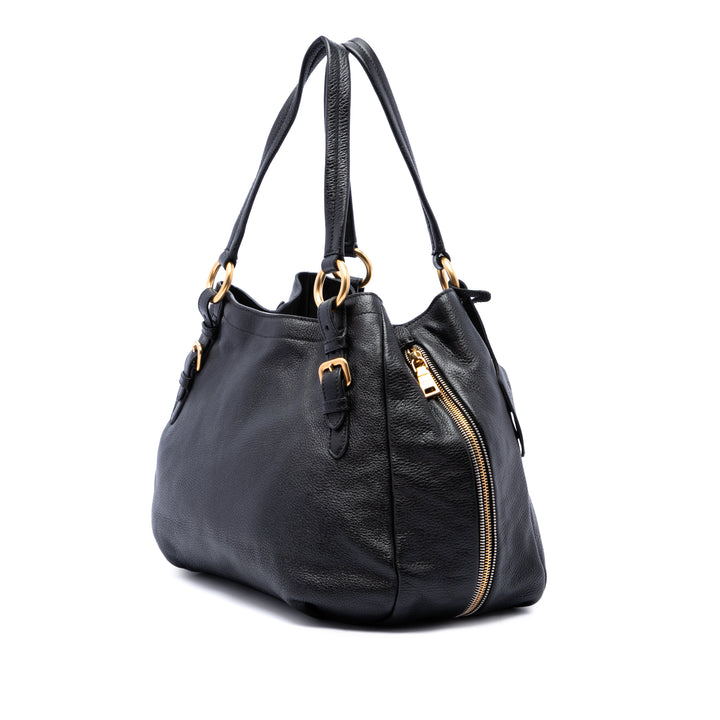 Vitello Daino Side Zippé Cabas Noir