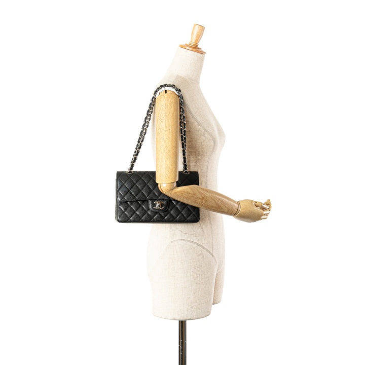 Medium Classic Caviar Double Flap Black - Gaby Paris