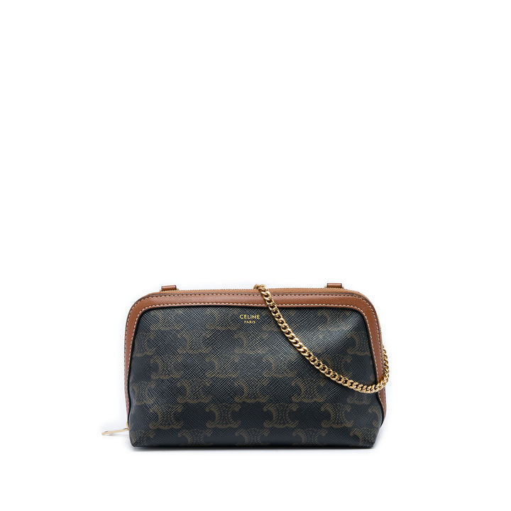 Celine Triomphe Pochette avec chaîne Triomphe enduite Marron