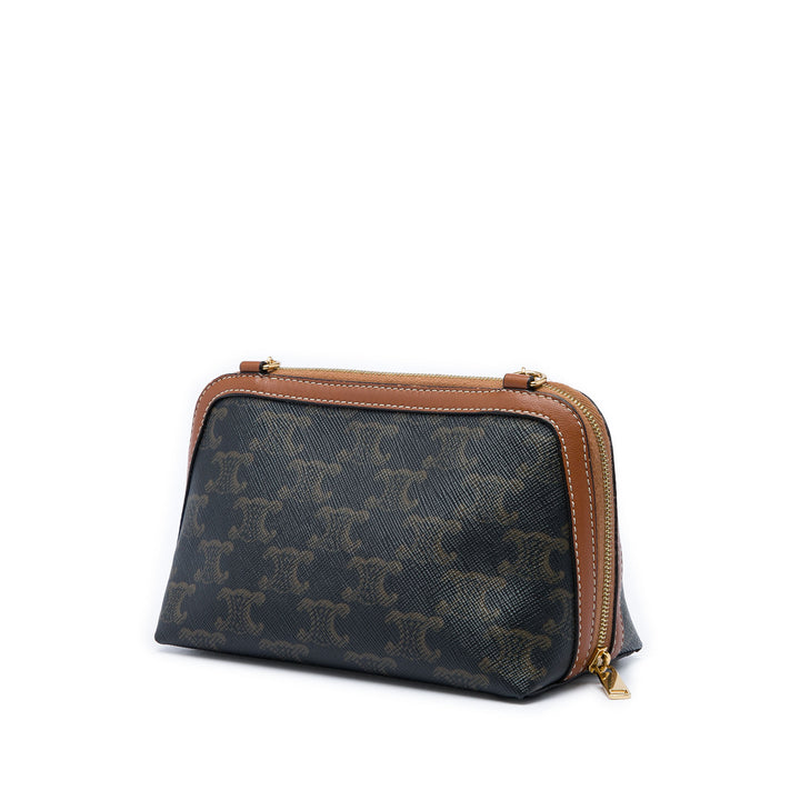 Celine Triomphe Pochette avec chaîne Triomphe enduite Marron