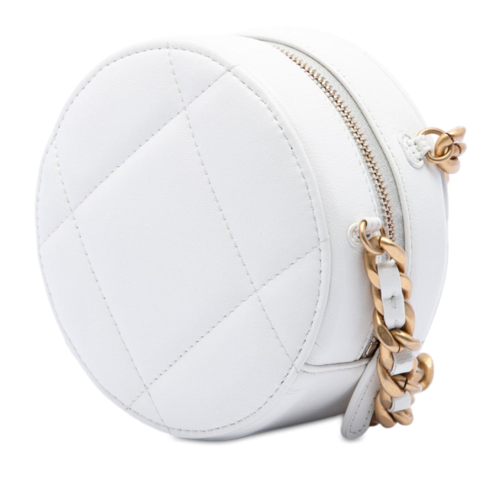 Chanel Matelassé 19 Rond Pochette avec chaîne Cuir de chèvre Blanc – vue 2 – GABY PARIS