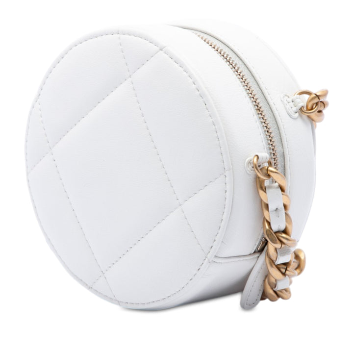 Chanel Matelassé 19 Rond Pochette avec chaîne Cuir de chèvre Blanc – vue 2 – GABY PARIS