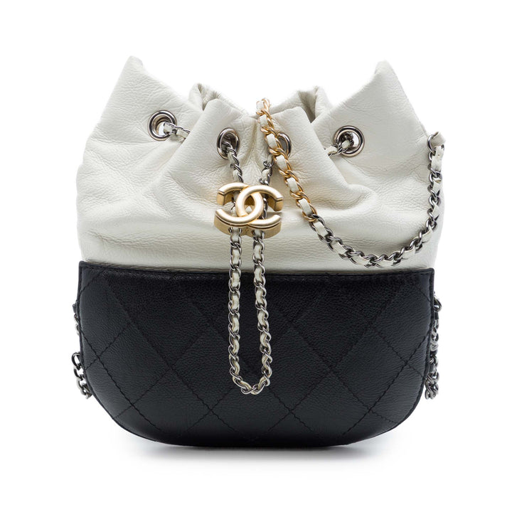 Bicolore Matelassé Gabrielle Sac seau Petit Cuir de veau Noir