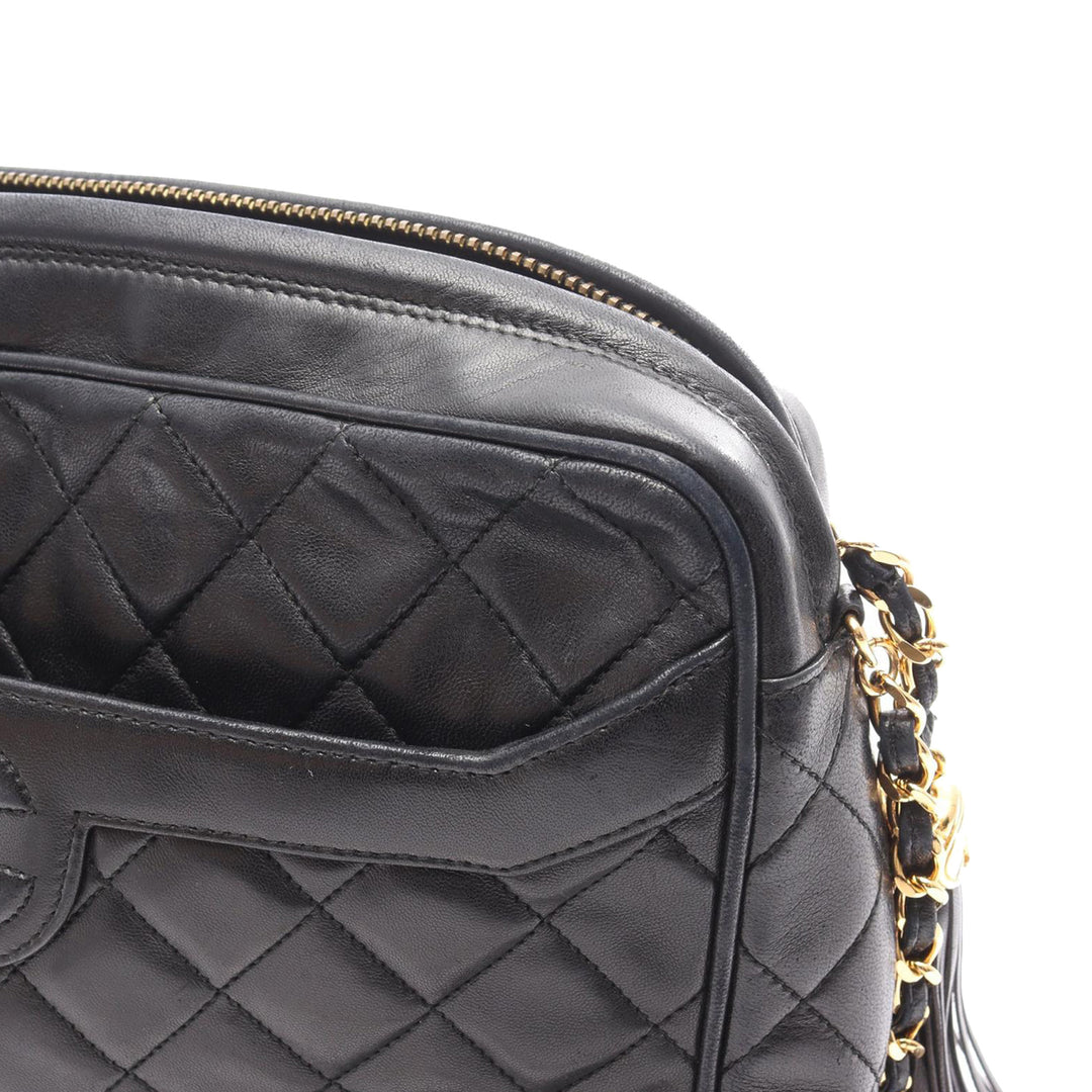 Medium CC Quilted Lambskin Tassel Camera Bag Black - Gaby Paris