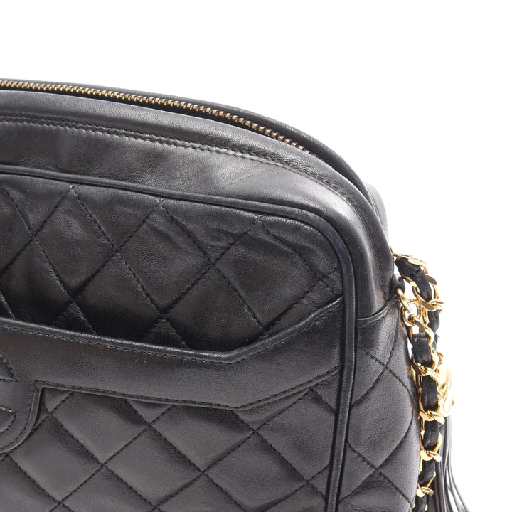 Medium CC Quilted Lambskin Tassel Camera Bag Black - Gaby Paris
