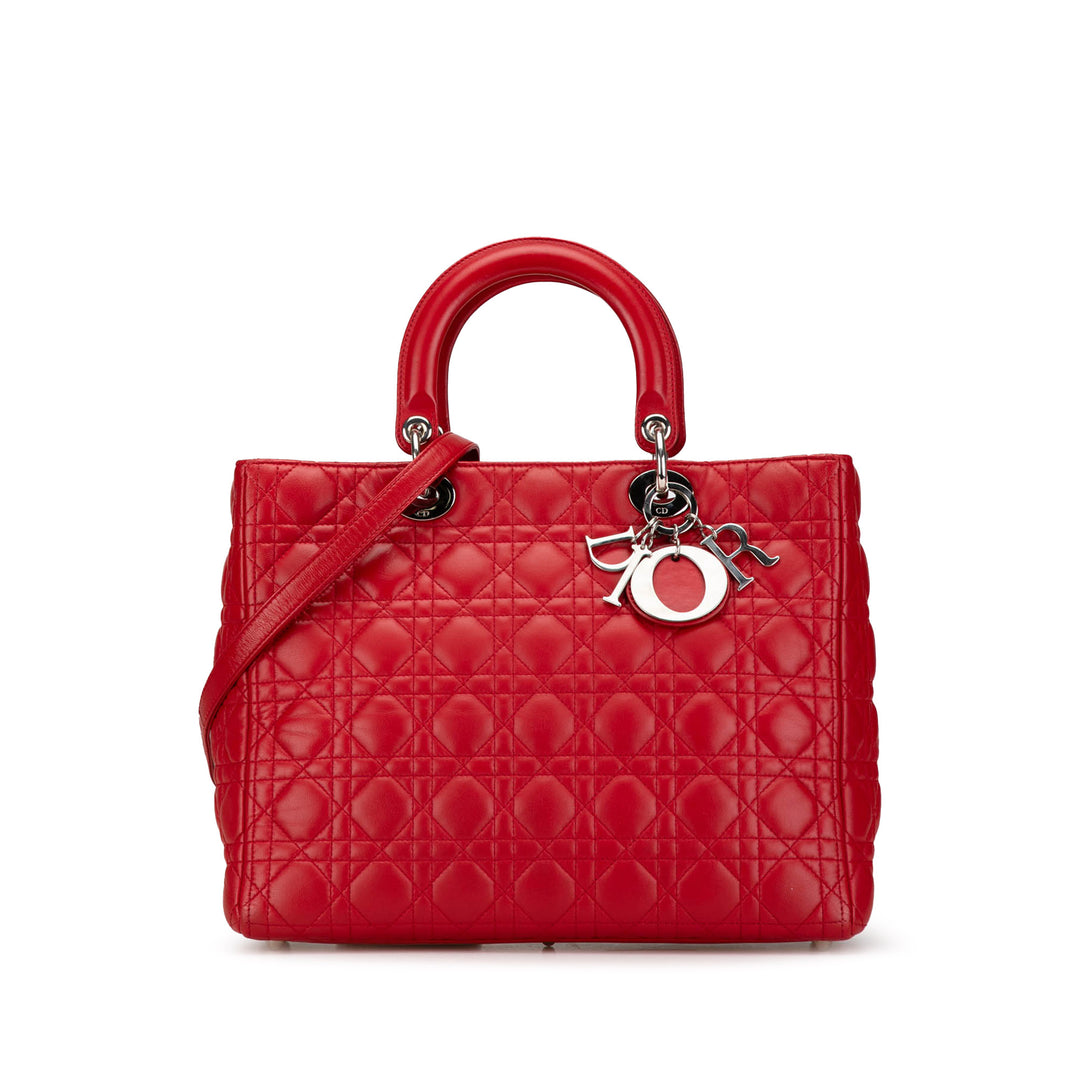 Large Lambskin Cannage Lady Dior Red - Gaby Paris