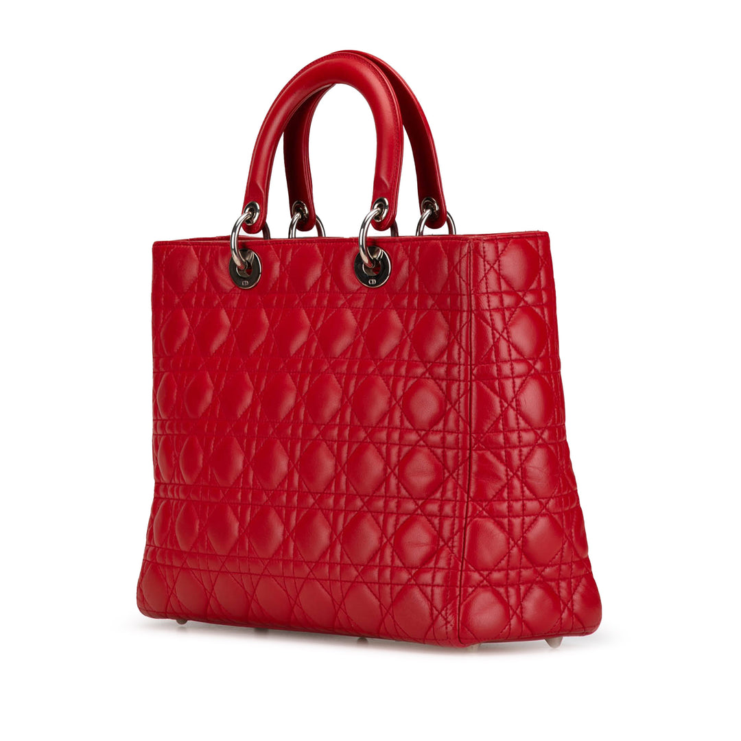 Large Lambskin Cannage Lady Dior Red - Gaby Paris