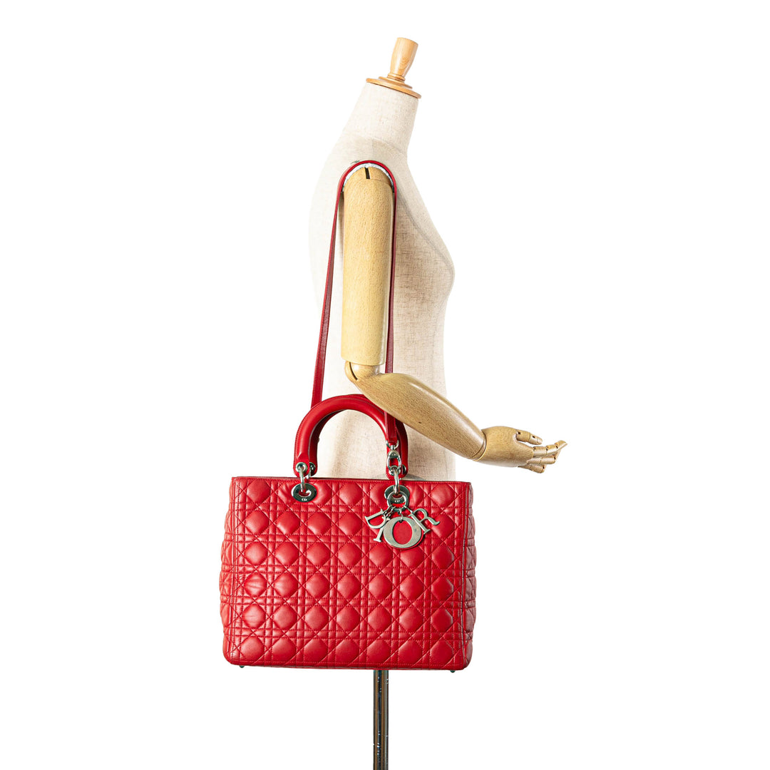 Large Lambskin Cannage Lady Dior Red - Gaby Paris