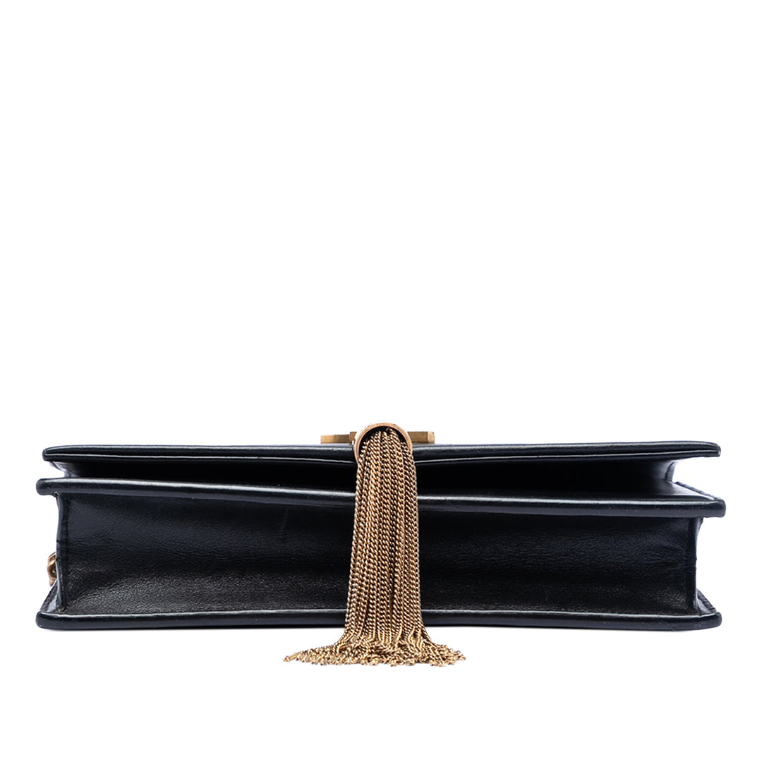Saint Laurent Cuir Émailed Monogram Kate Pompon Wallet on Chain