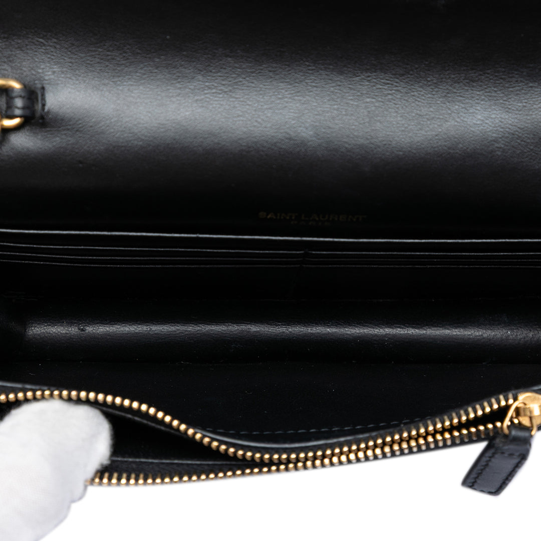 Saint Laurent Cuir Émailed Monogram Kate Pompon Wallet on Chain