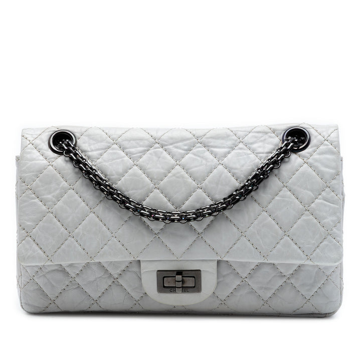 Matelassé vieilli Reissue 2.55 Double rabat 225 Cuir de veau Blanc
