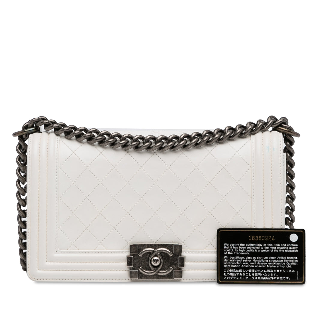 Medium Lambskin Boy Flap White - Gaby Paris