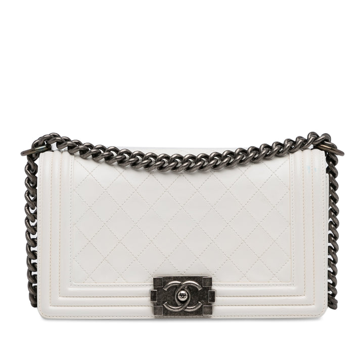 Medium Lambskin Boy Flap White - Gaby Paris