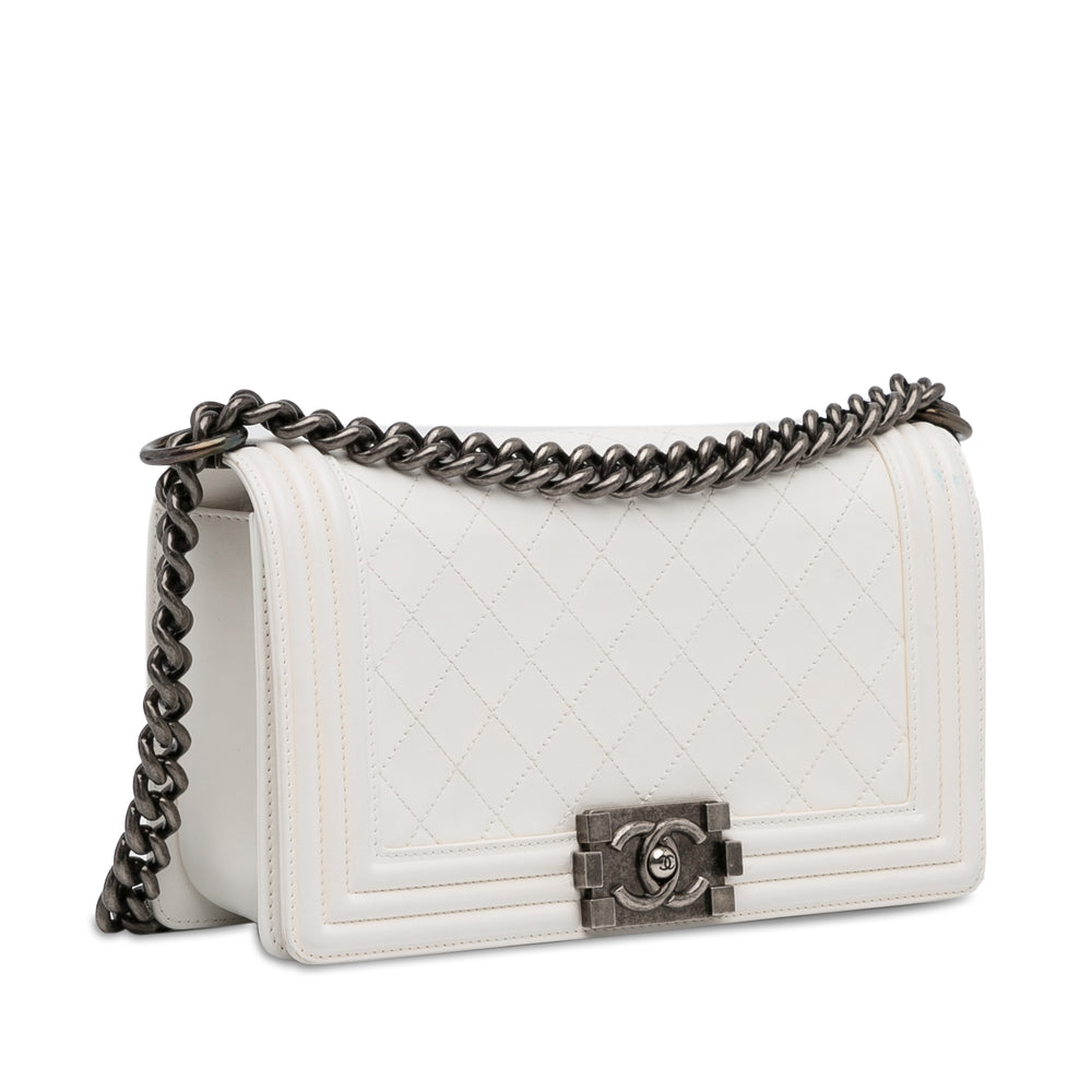 Medium Lambskin Boy Flap White - Gaby Paris