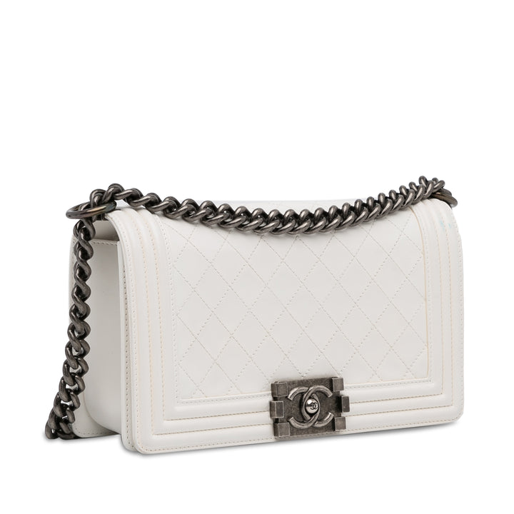 Medium Lambskin Boy Flap White - Gaby Paris