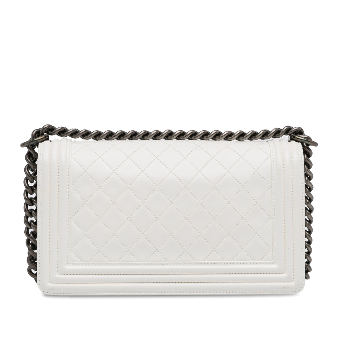 Medium Lambskin Boy Flap White - Gaby Paris