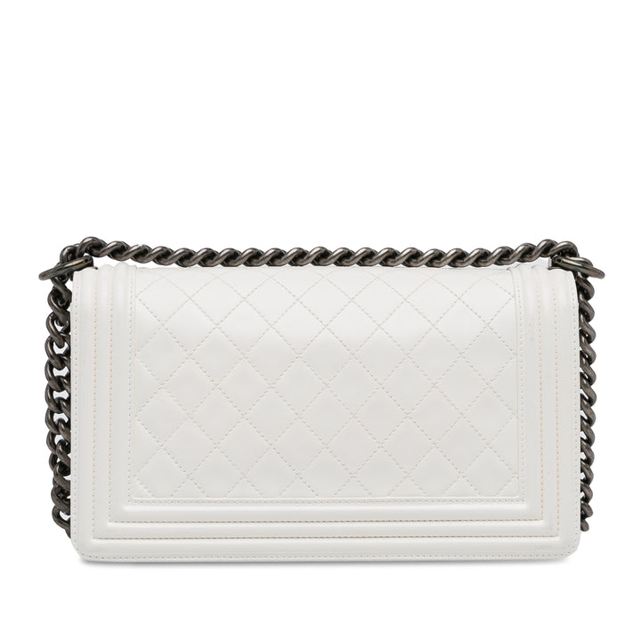 Medium Lambskin Boy Flap White - Gaby Paris