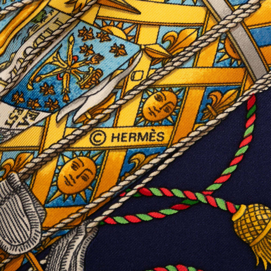 Hermès Les Tambours Soie Foulard 90 Bleu – GABY PARIS Authentique