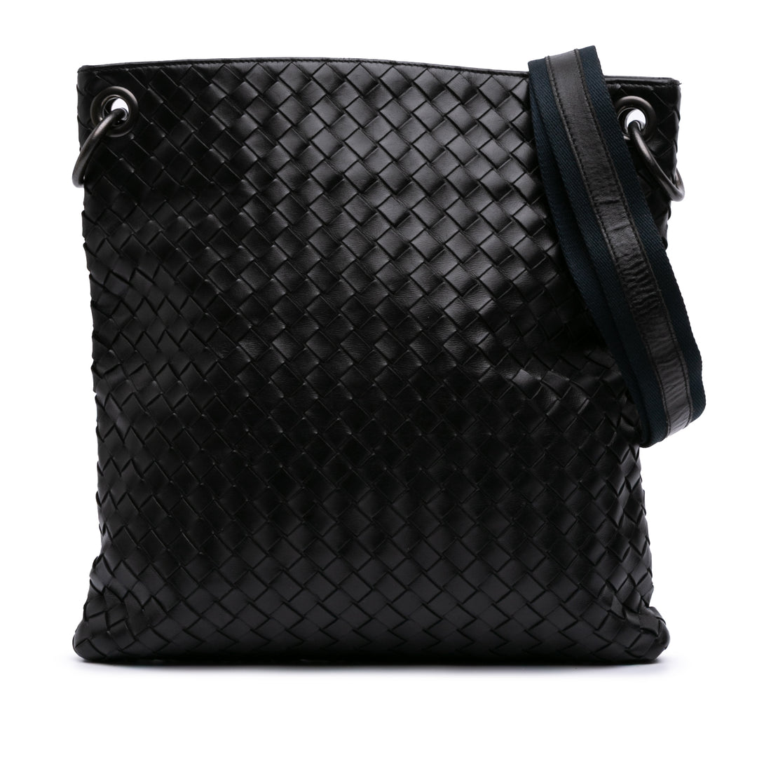 Leather Intrecciato Crossbody Black - Gaby Paris