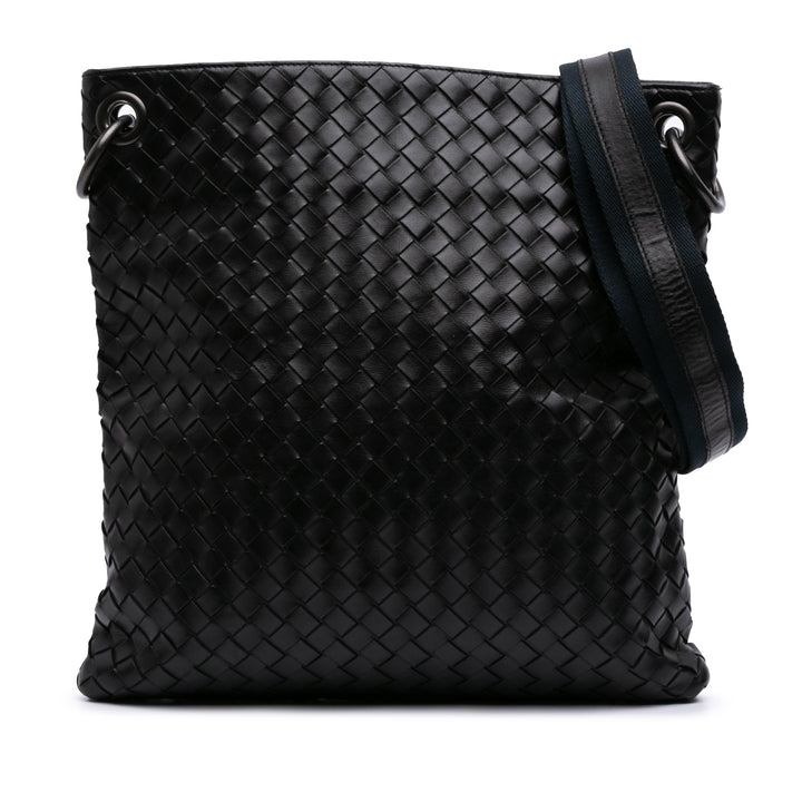 Leather Intrecciato Crossbody Black - Gaby Paris