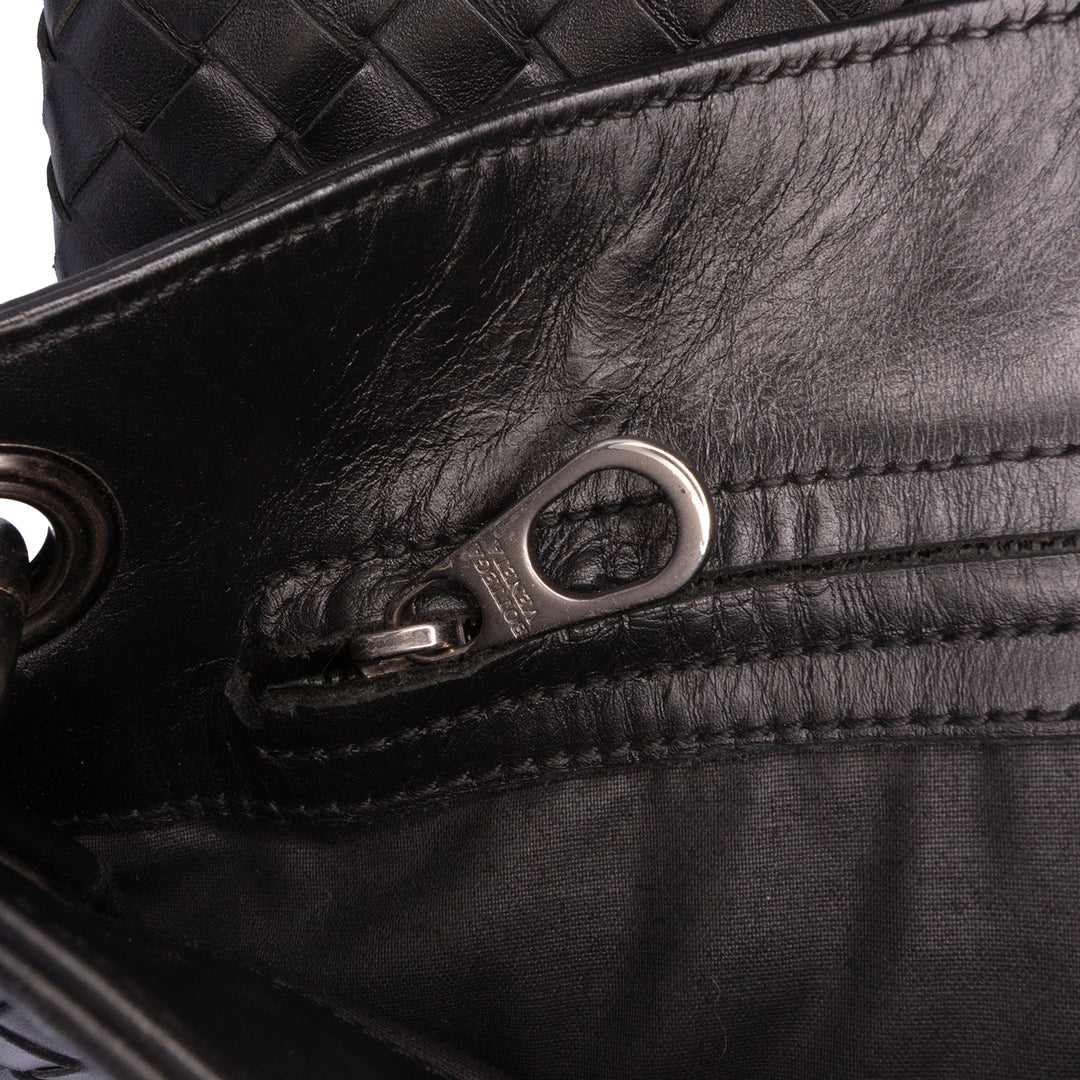 Leather Intrecciato Crossbody Black - Gaby Paris