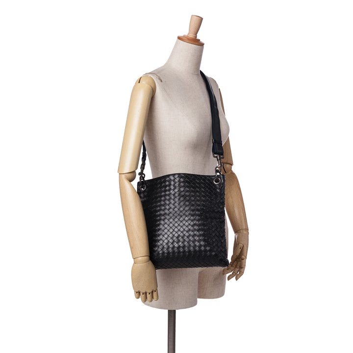 Leather Intrecciato Crossbody Black - Gaby Paris