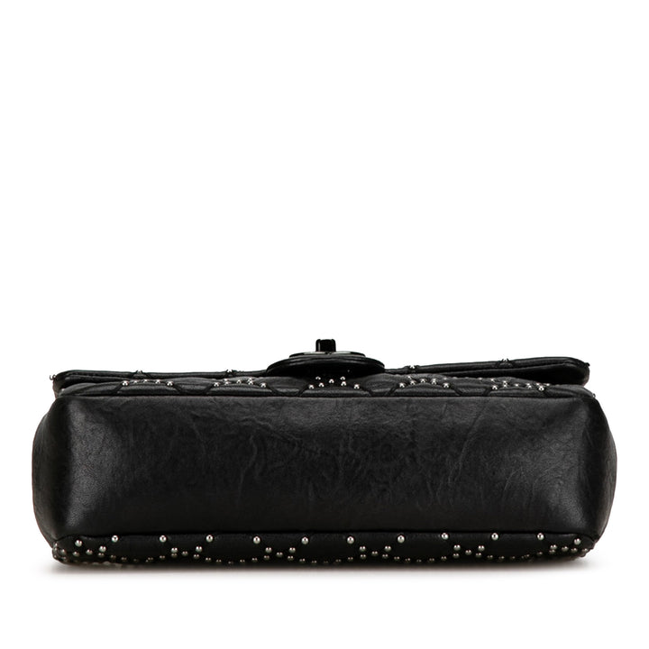 Washed Lambskin Studded Metal Beauty Flap Black - Gaby Paris