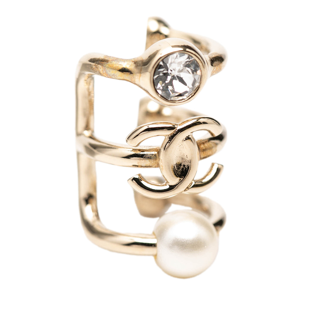 Chanel CC plaqué Strass et Perles fantaisie Ear Cuff Boucle d’oreille