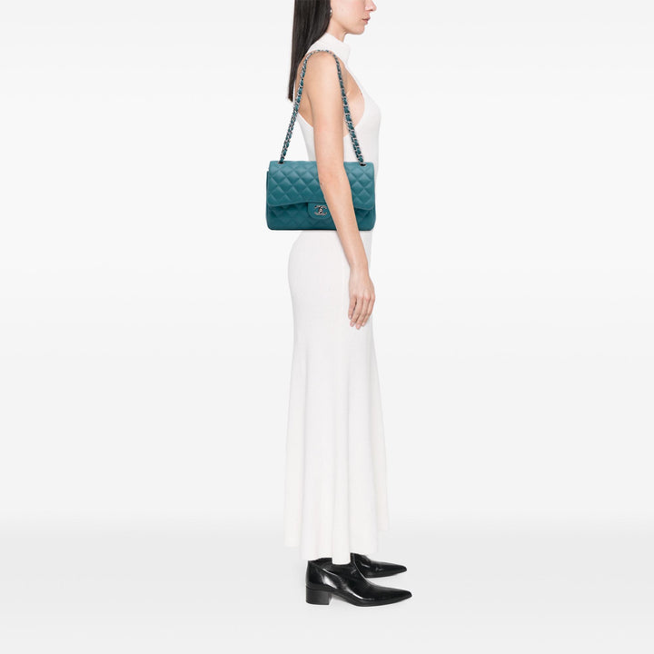 Jumbo Classic Lambskin Double Flap Blue - Gaby Paris
