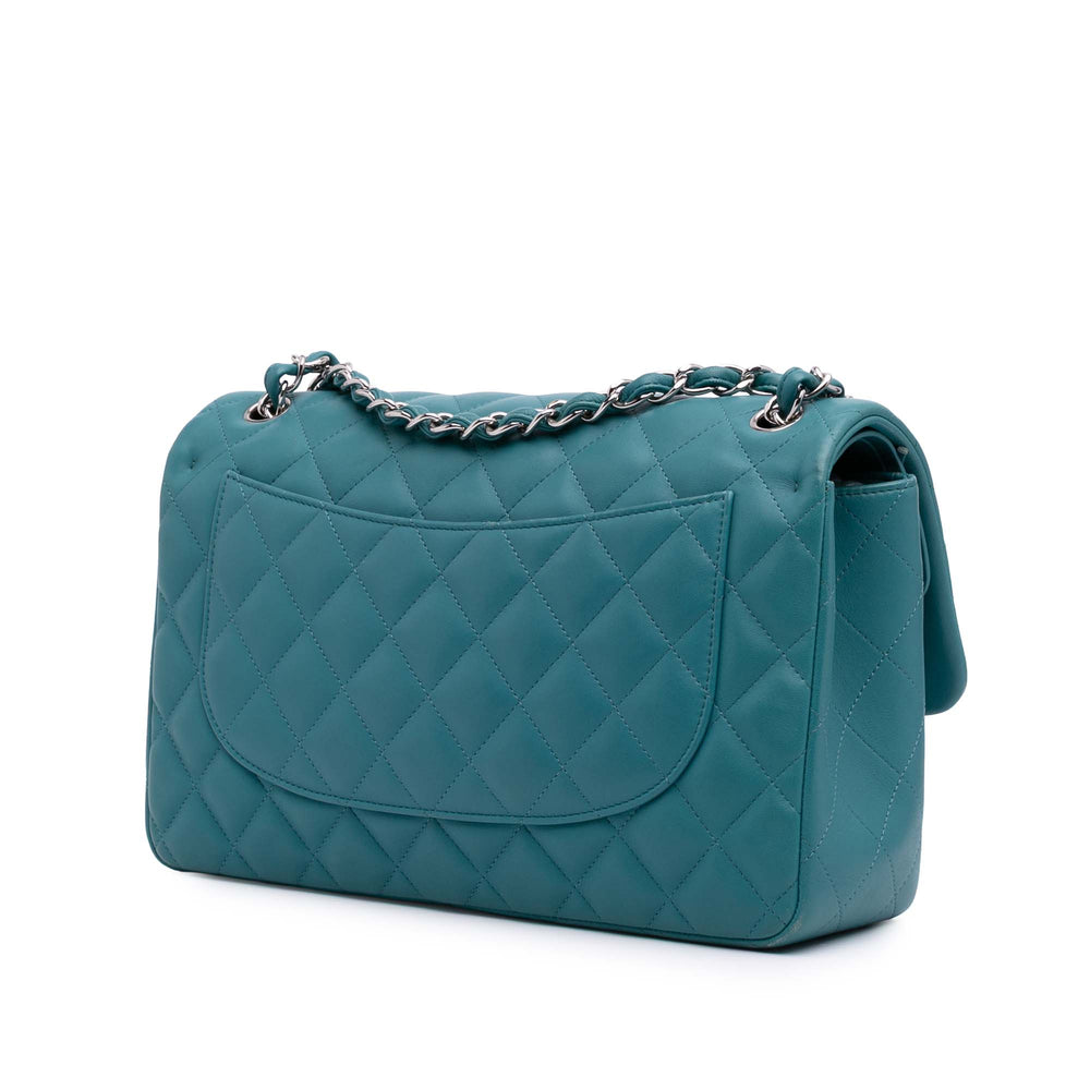 Jumbo Classic Lambskin Double Flap Blue - Gaby Paris