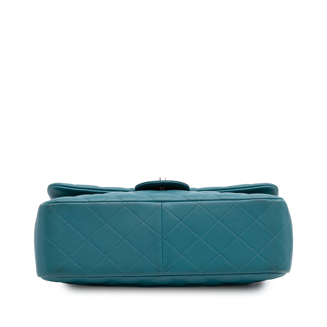 Jumbo Classic Lambskin Double Flap Blue - Gaby Paris