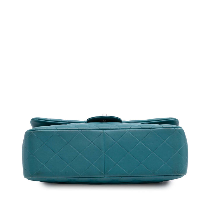 Jumbo Classic Lambskin Double Flap Blue - Gaby Paris