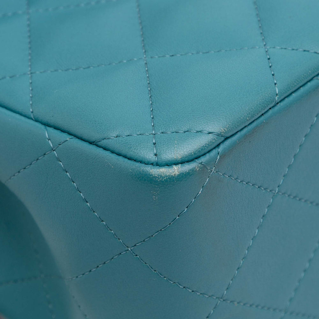 Jumbo Classic Lambskin Double Flap Blue - Gaby Paris
