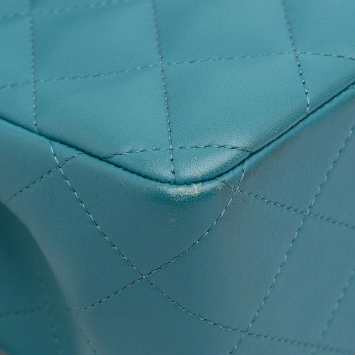 Jumbo Classic Lambskin Double Flap Blue - Gaby Paris