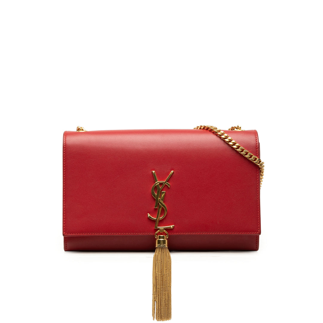 Saint Laurent Medium Smooth Cuir de veau Classic Monogram Kate Pompon Sac porté croisé