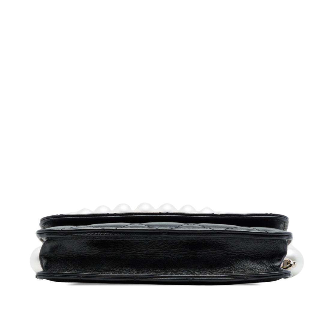 Matelassé Perles Pochette avec chaîne Maxi Cuir de veau Noir