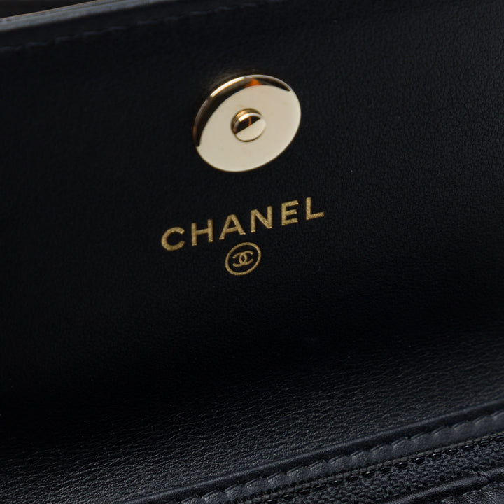 Matelassé Perles Pochette avec chaîne Maxi Cuir de veau Noir