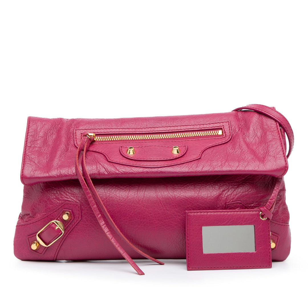 Balenciaga Cuir d’agneau Motocross Classic Giant 12 Envelope Sac porté croisé Rose